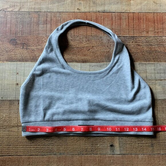 Junie Clothing Womens Ribbed Knit Cropped Halter Top in Gray -L - Picture 2 of 7